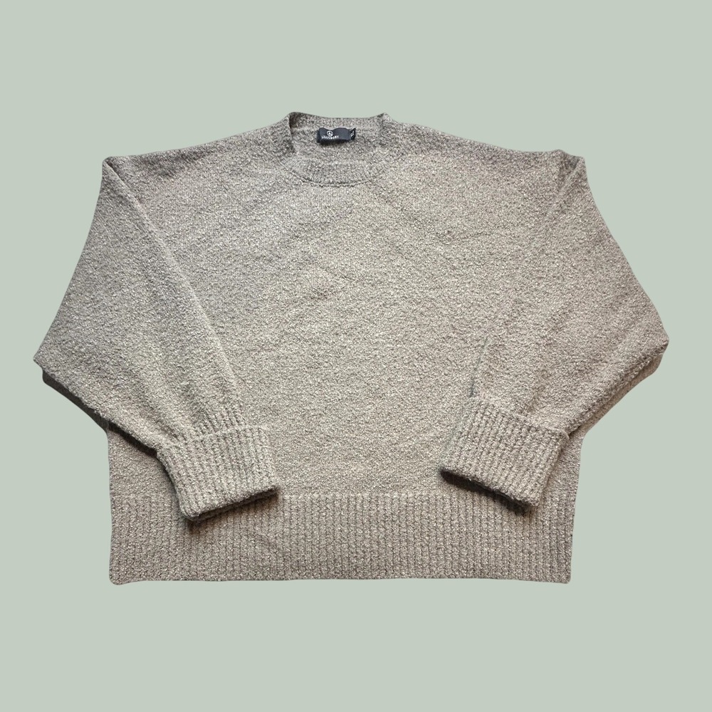 LILLUSORY Sweater Womens XL LS071-045 Taupe Oversized Bouclé Knit Pullover